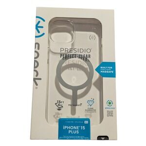 J4. Speck Presidio Perfect-Clear with Chrome MagSafe‎ Case For iPhone 15 Plus